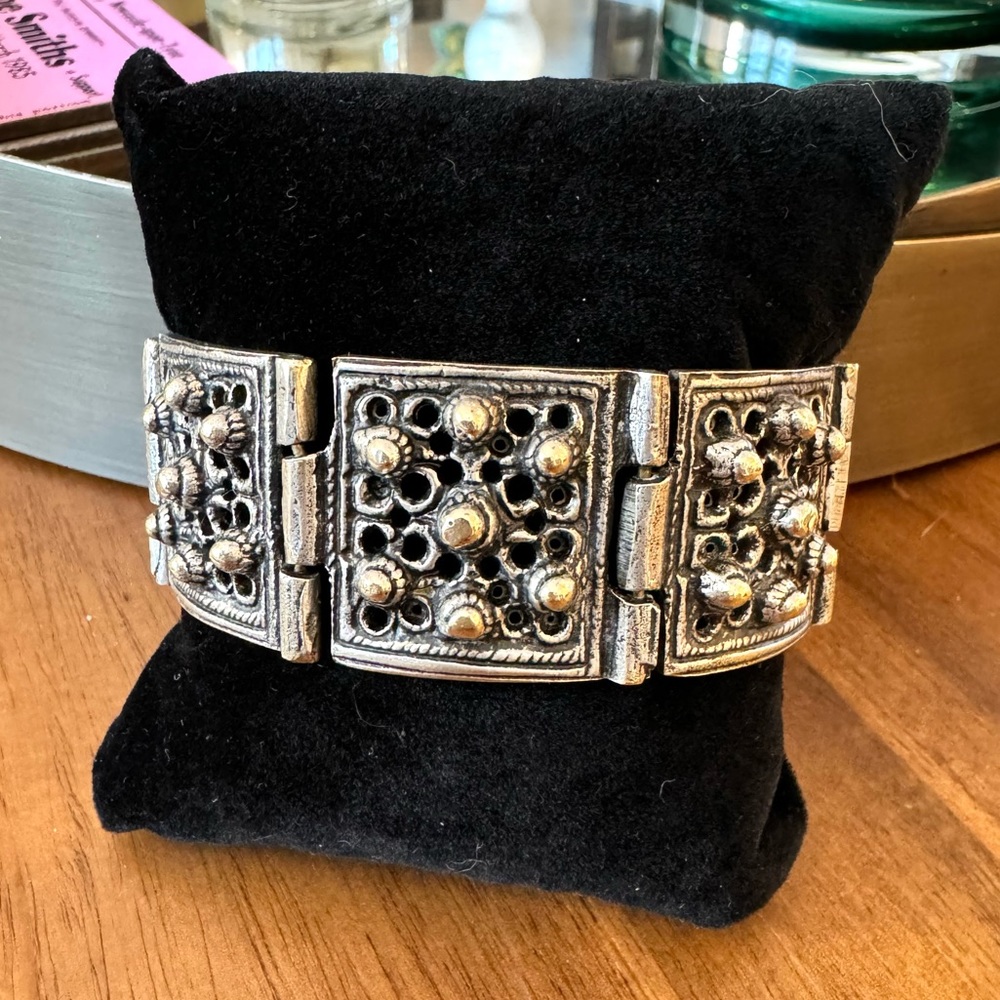 Vintage Textured Metal Pin Bracelet